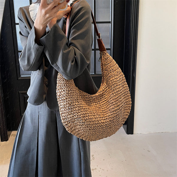 Sac Tressé en Paille Fait Main | Grande Capacité | Sac Épaule Femme