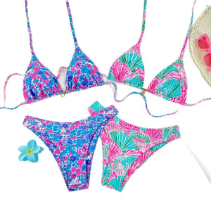 Bikini Deux Pièces Imprimé Coquillage à Lacets | Maillot Sexy Femme | Plage & Spa