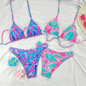 Bikini Deux Pièces Imprimé Coquillage à Lacets | Maillot Sexy Femme | Plage & Spa