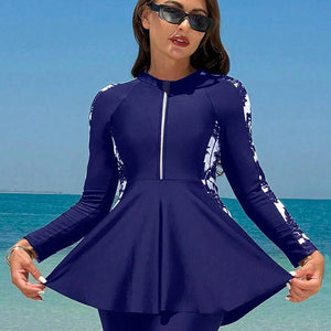 Long sleeved skirt style top swimsuit