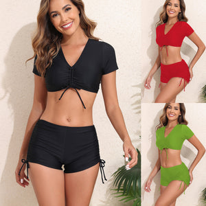 Bikini Deux Pièces Manches Courtes Taille Haute | Maillot de Bain Femme