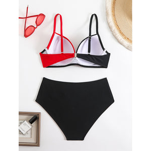 Color-blocked Polka Dot Bikini Sexy Two-Piece Swimsuit for Women Vacation Beach Hot Spring Swimwear