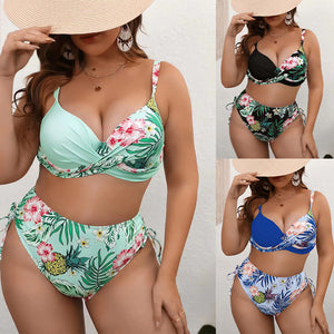 Bikini Deux Pièces Floral à Lacets | Taille Haute Grande Taille | Femme