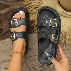 Mules à Semelle Épaisse Double Boucle — Style Européen, Bout Rond, Femme