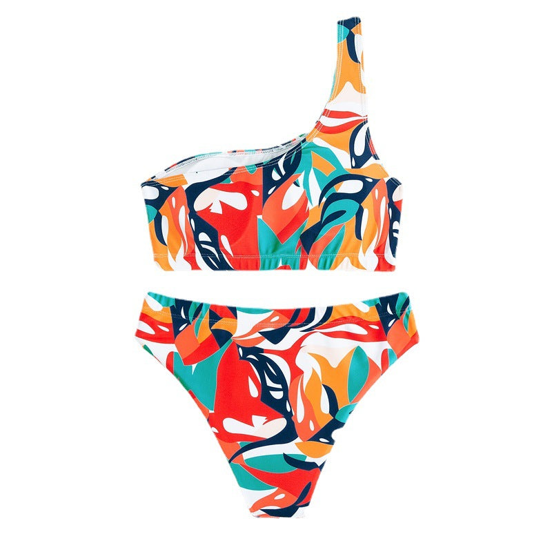 One-Shoulder Brazilian Bikini Set Solid Color High-Waisted Thong Beach Swimwear for Women