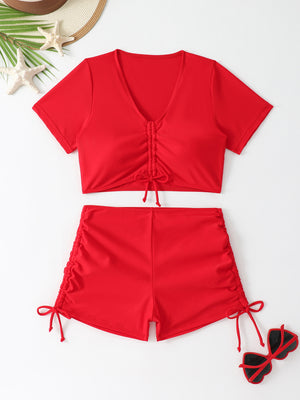 Bikini Deux Pièces Manches Courtes Taille Haute | Maillot de Bain Femme