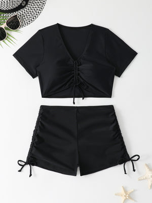 Bikini Deux Pièces Manches Courtes Taille Haute | Maillot de Bain Femme