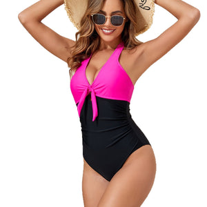 Color blocked one-piece backless tight swimsuit
