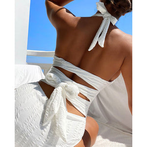 Sexy V-Neck Women's Beach Swimwear Bikini Sexy V-Neck Solid Color Halter