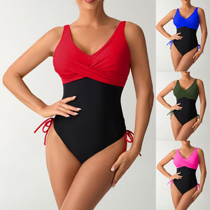 One piece swimsuit for women, color blocked sexy cross suspender bikini swimsuit