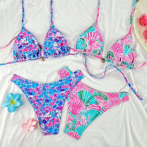 Bikini Deux Pièces Imprimé Coquillage à Lacets | Maillot Sexy Femme | Plage & Spa