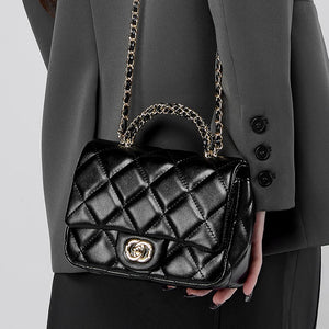Sac à Main Matelassé à Chaîne Métallique | Fermoir Cadenas | Femme