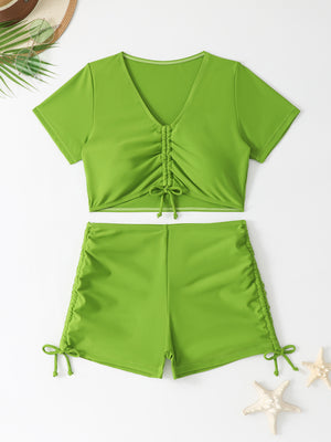 Bikini Deux Pièces Manches Courtes Taille Haute | Maillot de Bain Femme