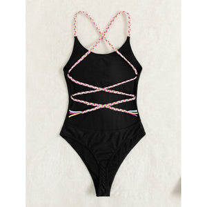 Solid Color Tie-Back Backless Bodycon Bikini Swimwear