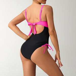 One piece swimsuit for women, color blocked sexy cross suspender bikini swimsuit