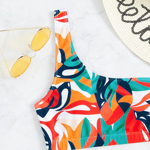 One-Shoulder Brazilian Bikini Set Solid Color High-Waisted Thong Beach Swimwear for Women