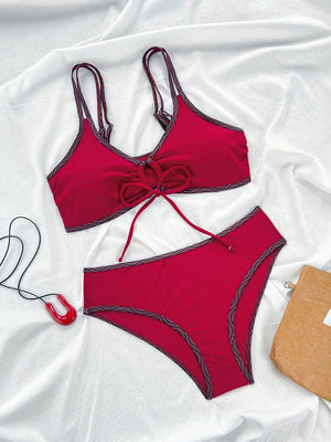 Maillot de Bain Lacé Sexy — Imprimé Léopard & Bordeaux, Bonnets Rembourrés, S à XL