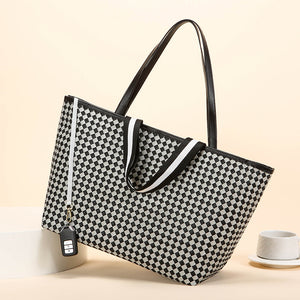 Grand Sac Épaule À Carreaux Noir & Blanc | Grande Capacité | Femme