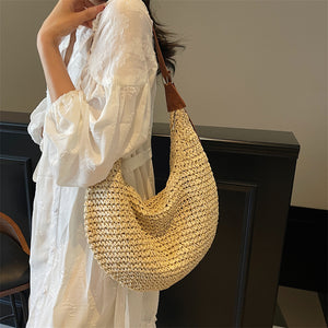 Sac Tressé en Paille Fait Main | Grande Capacité | Sac Épaule Femme
