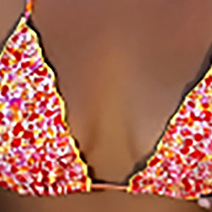 Hanging neck printed lace up split swimsuit