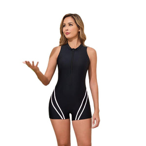 Swimsuit Women One-Piece Zipper Square Leg Fashion Sport Beach Swimwear