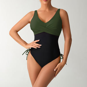 One piece swimsuit for women, color blocked sexy cross suspender bikini swimsuit