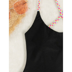 Solid Color Tie-Back Backless Bodycon Bikini Swimwear