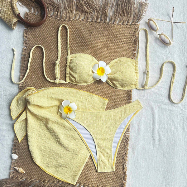 Sewing flower bikini three piece set
