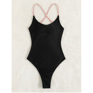 Solid Color Tie-Back Backless Bodycon Bikini Swimwear