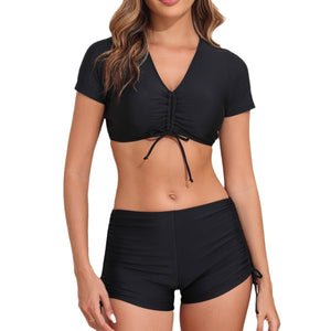 Bikini Deux Pièces Manches Courtes Taille Haute | Maillot de Bain Femme