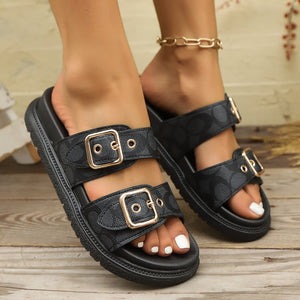Mules à Semelle Épaisse Double Boucle — Style Européen, Bout Rond, Femme