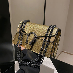 Petit Sac Carré Motif Crocodile | Fermeture Magnétique | Femme