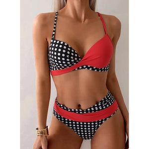 Color-blocked Polka Dot Bikini Sexy Two-Piece Swimsuit for Women Vacation Beach Hot Spring Swimwear
