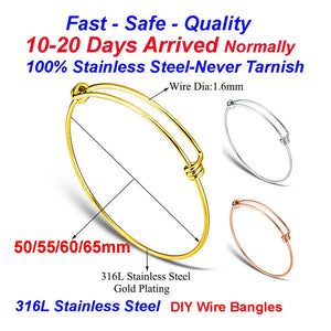 Lot de 20 Bracelets Jonc Ajustables en Acier Inoxydable – Base DIY pour Charms 50–65 mm