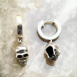 Boucles d’Oreilles Créoles Skull en Argent Sterling 925 – Style Punk Unisexe Charnière