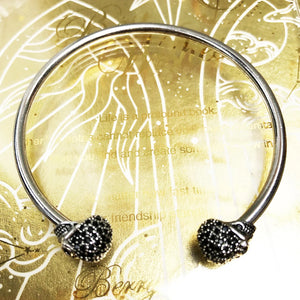 Bracelet Tête de Mort en Argent 925 – Jonc Punk Zircon Ajustable Homme Femme