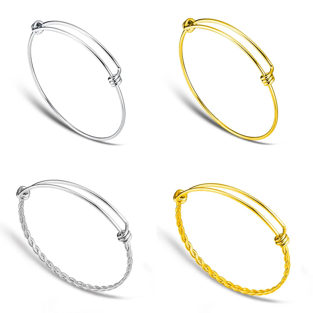 Lot de 20 Bracelets Jonc Ajustables en Acier Inoxydable – Base DIY pour Charms 50–65 mm
