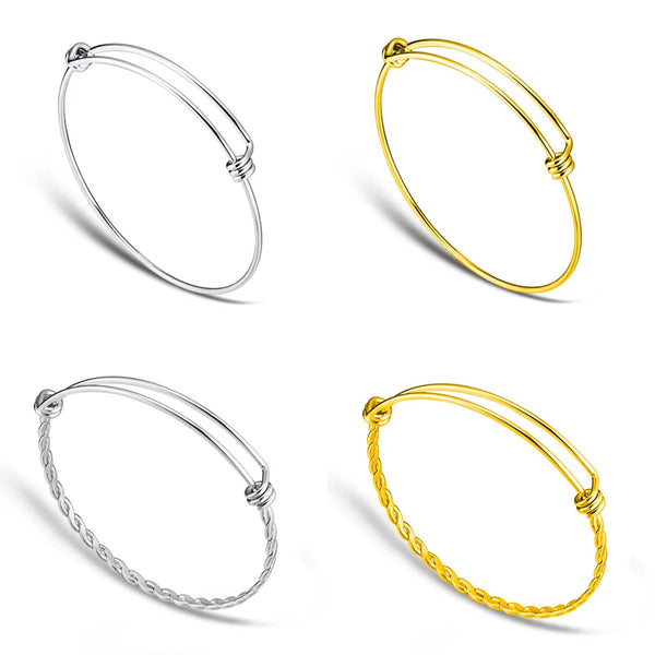 Lot de 20 Bracelets Jonc Ajustables en Acier Inoxydable – Base DIY pour Charms 50–65 mm