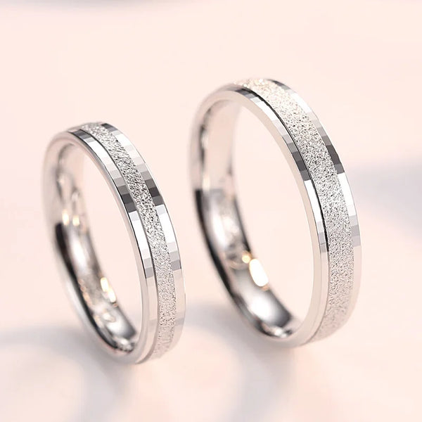 Alliance Couple 925 Sterling Silver – Bague Fine Plaquée Platine Design Givré