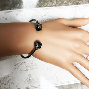 Bracelet Tête de Mort en Argent 925 – Jonc Punk Zircon Ajustable Homme Femme