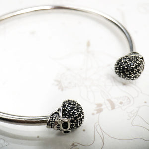 Bracelet Tête de Mort en Argent 925 – Jonc Punk Zircon Ajustable Homme Femme