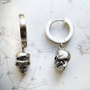 Boucles d’Oreilles Créoles Skull en Argent Sterling 925 – Style Punk Unisexe Charnière