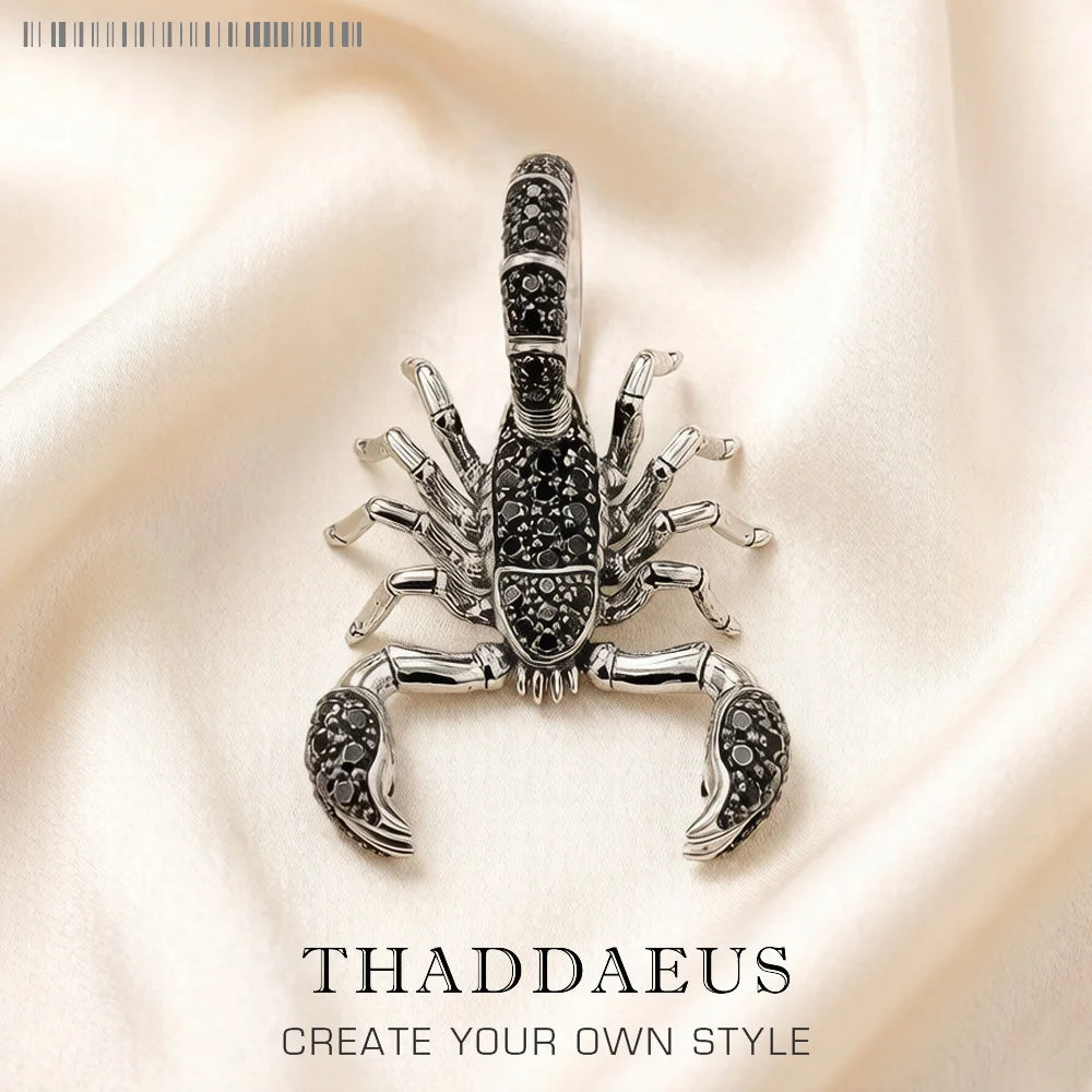 Pendentif Scorpion Noir en Argent Sterling 925 – Style Punk Unisexe avec Zircon