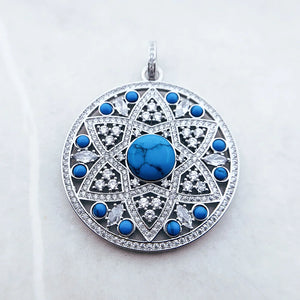 Pendentif Rond Turquoise en Argent 925 – Bijou Femme Homme Style Moderne et Élégant