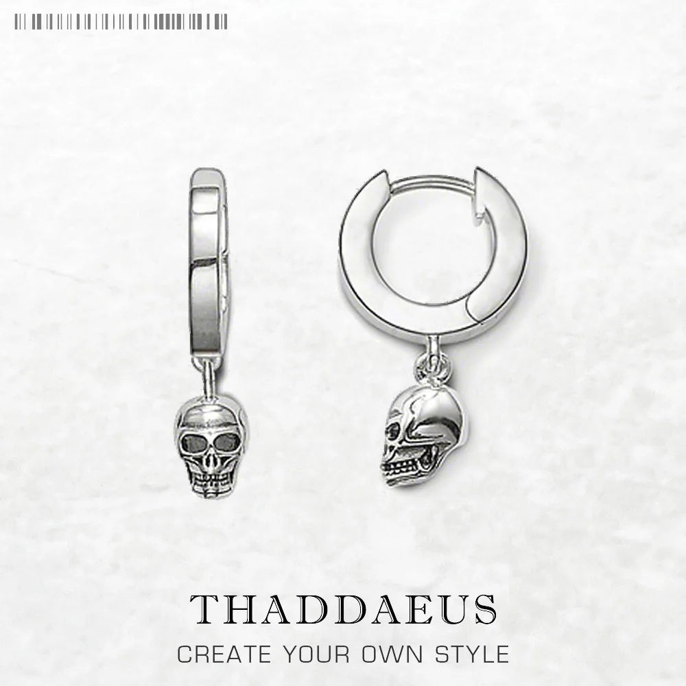 Boucles d’Oreilles Créoles Skull en Argent Sterling 925 – Style Punk Unisexe Charnière