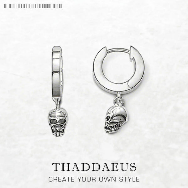 Boucles d’Oreilles Créoles Skull en Argent Sterling 925 – Style Punk Unisexe Charnière
