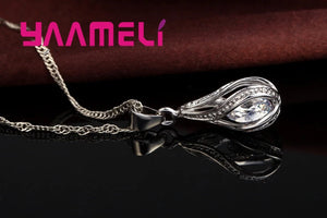 Schmuckset 925er Silber – Halskette & Ohrringe Wassertropfen Zirkon