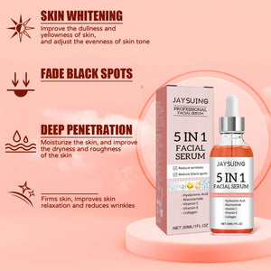 Sérum Visage 5-en-1 – Hydratant, Éclaircissant, Anti-Rides, Acide Hyaluronique & Niacinamide