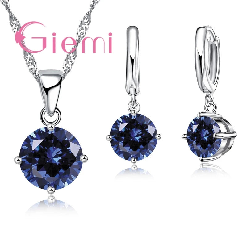 Schmuckset 925er Silber — Halskette & Ohrringe mit österreichischem Kristall