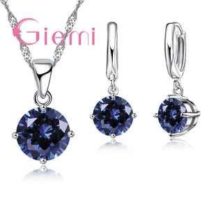 Schmuckset 925er Silber — Halskette & Ohrringe mit österreichischem Kristall